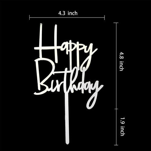 Happy Birthday Acrylic Cake Topper Party Decorations, Mirror Silver