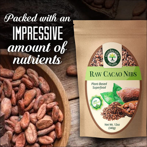 12 Good Balance Health Raw Cacao Nibs, Chocolate Chip Alternative, Perfect for Baking, Smoothies, Plant-Based, Organic
