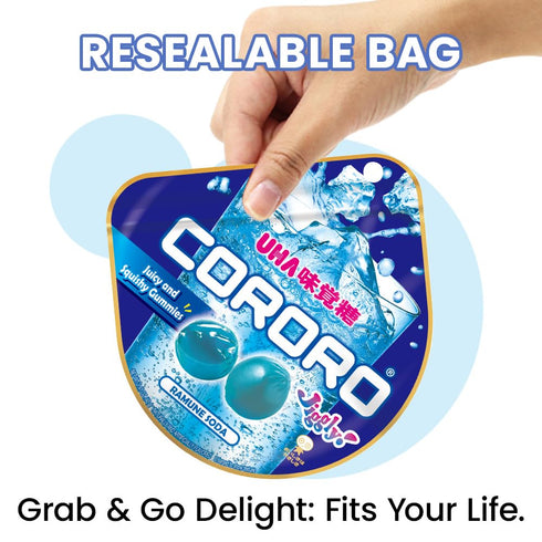 UHA 40g 6) Gummy Gummies CORORO (Ramune Soda / x Japanese Candy, (Juicy and Squishy/Made in Japan) kororo