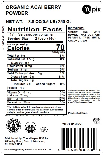 8.8 oz, Yupik Organic Acai Berry Powder USDA Certified, Non-GMO, Vegan, Raw, Gluten-Free, Kosher, Superfood, Rich