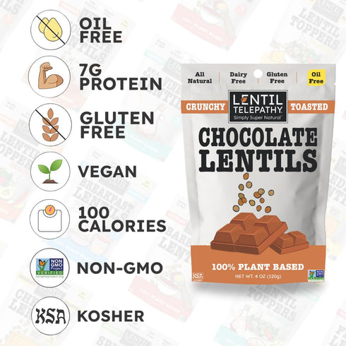 4 (8 (Pack 2) Lentil Telepathy Chocolate Breakfast Lentils, Crunchy High Protein Cereal & Granola Alternative, Plant