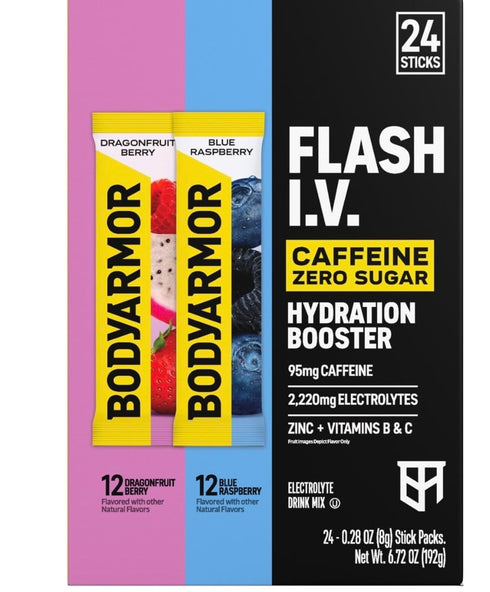 FUGOU BODYARMORS Flash I.V. Caffeine Powder Sticks Variety Pack, 24 Count