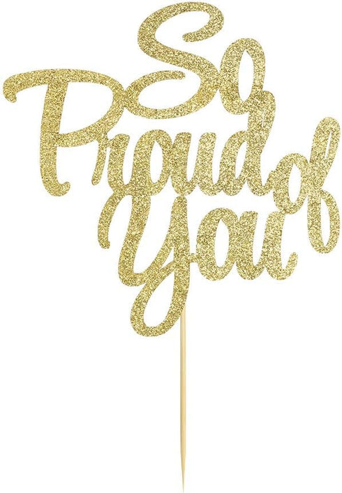 PALASASA So Proud of You Cake Topper, Graduation Party Decorations in Golden