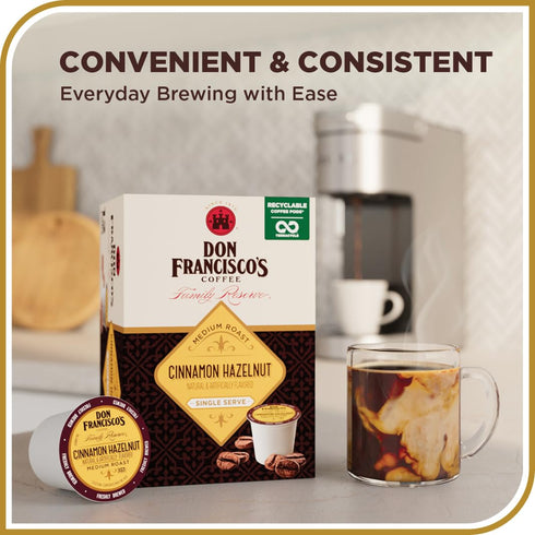 55 Count, Don Francisco's Cinnamon Hazelnut Flavored Coffee Pods, Medium Roast, Compatible with Keurig Brewers