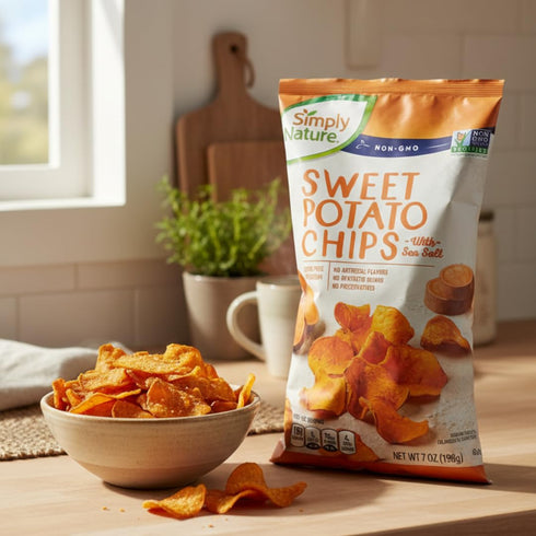 Generic 7 oz 2-CT Sweet Potato Chips with Sea Salt | Crunchy, Simple, Non-GMO Snack | Gluten-Free, Low Sodium, No