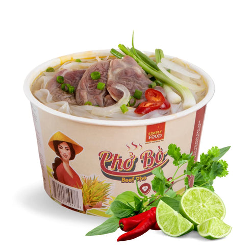 SIMPLY FOOD Instant Vietnamese Beef Pho Noodles (Ph B) - 9 BOWLS/