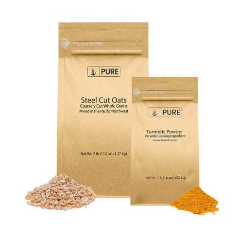 Pure Original Ingredients Steel Cut Oats and Turmeric Powder Bundle, Eco-friendly Packaging,