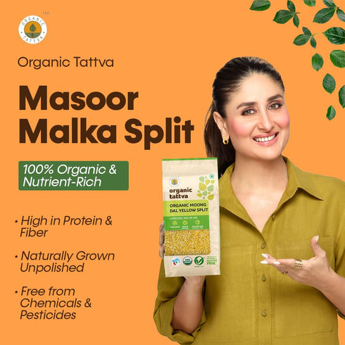 500gms, Organic Tattva Masoor Dal Malka Split Red Lentils for Everyday Cooking Masoor Dal, Soups, and Indian Meals