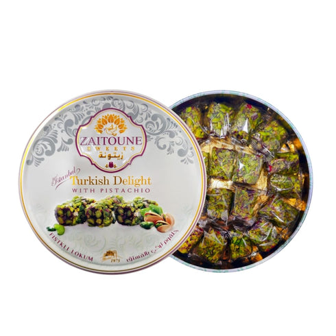 0.55 lb Zaitoune Pistachio Covered Turkish Delight | Stuffed with Delicious Nuts, Coated with Chopped Pistachios |