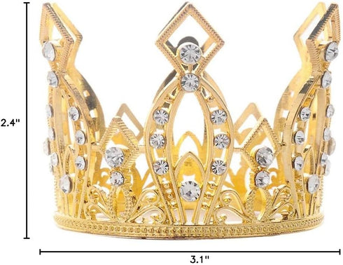 JANOU Mini Crown Tiara Cake Topper - Crystal Hair Ornaments for Wedding, Birthday, Baby Shower Cake Decoration (Gold)