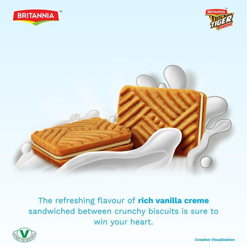 Pack (10.58 oz)300gm(75 4) Britannia Tiger Kreemz Vanilla Cream Biscuits | Family | *