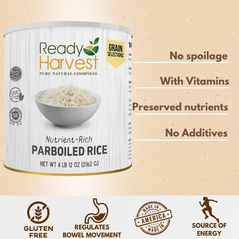 #10 30-Year 4 lbs Ready Harvest Emergency Food - Parboiled White Rice | Survival Food | Pantry Staples | Can | Shelf