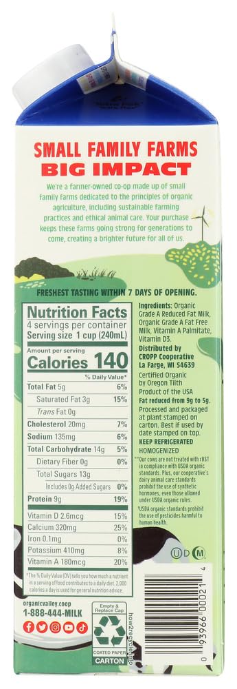 2% 32 oz. Organic Valley Reduced Fat Milk fl. Carton