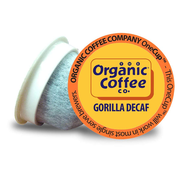 The Organic Coffee Co. Gorilla Decaf Compostable Coffee Pods (12 Ct) - K Cup Compatible, Medium Roast, USDA Organic