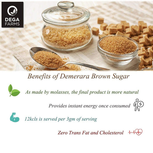DEGA FARMS 500GM 100% Premium Demerara Sugar (Brown Sugar) - | Made with Pure, Organic & Natural Ingredients - SEDEX