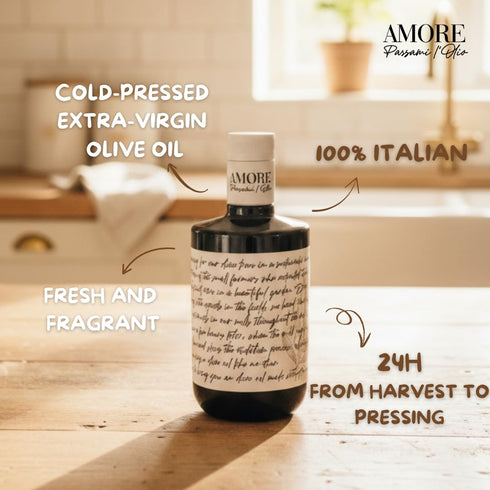 Amore Passami l'Olio 16.9 oz (500ml) 100% Amore Passami lOlio Extra Virgin Olive Oil, fl | Italian, Cold-Pressed