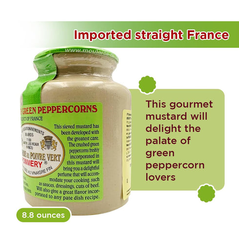 Pommery 8.8oz - Gourmet Green peppercorn Mustard from France in crock
