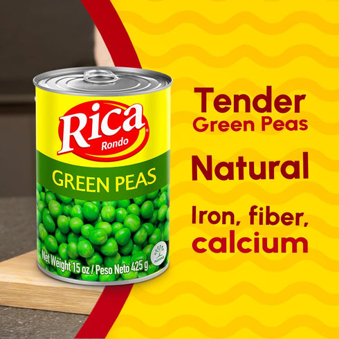 15 oz (Pack 12) Rica Rondo Green Peas, Canned Vegetables, Can