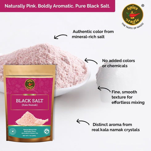 7 oz (200 Spice Magic Black Salt (Kala Namak) Authentic Indian Mineral Salt | Unique Tangy, Egg-Like Flavor Seasoning