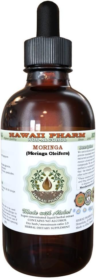 Hawaii Pharm Moringa Alcohol-Free Liquid Extract, Moringa (Moringa Oleifera) Leaf Glycerite, 2 oz, Natural Herbal