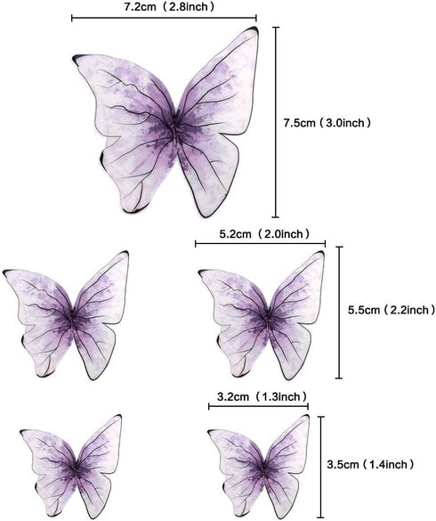 Pack of 30 Purple Mixed Size 3D Waterproof Butterfly Cupcake Toppers for Girls Women's Birthday Party Decorations