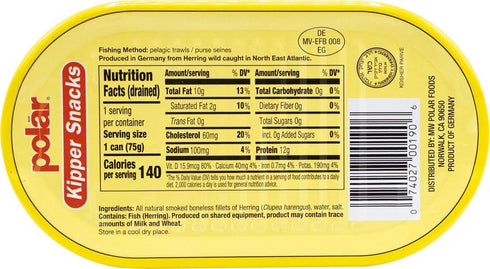 3.53-Ounce (Pack 12), 90% MW Polar Herring, Kipper Snacks, of Less Sodium, Ready to Eat Canned Fish, Good Source