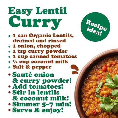 14 oz (Pack 1) Food to Live Organic Canned Lentils, of Unsalted, Non-GMO, Vegan. Ready to Eat. Perfect for Salads