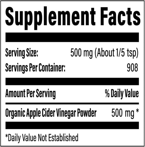 500mg 454g (1 lbs) Organic Apple Cider Vinegar Powder - Apple Cider Vinegar Supplement, ACV for Digestive Support