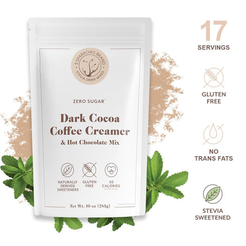 5 10 oz SPARROWS Healthy Sugar-Free Coffee Creamer Powder (Dark Hot Chocolate) - Stevia-Sweetened, Zero Sugar