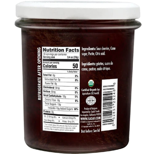 '-13 oz Sadaf Organic Sour Cherry Jam - Jelly made from organic sour cherries - Organic jam morello cherries spread