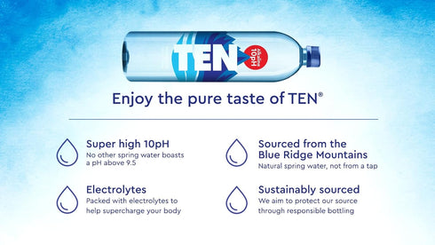 10, 16.9 (Pack 24) TEN Alkaline Spring Water, pH High in Electrolytes, Ounce Bottle