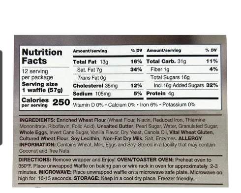 Generic -12 Count, 24 Oz Belgian Waffles - Individually Wrapped - Ready to Eat - Made with Butter and Pearl Sugar