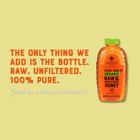 100% 32oz. Nate's Organic Pure, Raw & Unfiltered Honey - USDA Certified Organic - Squeeze Bottle