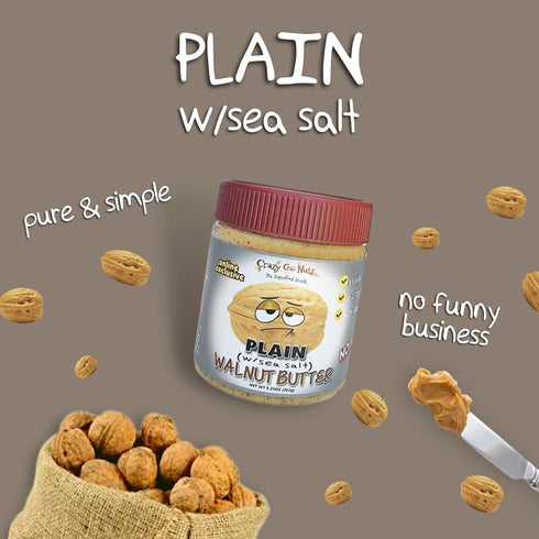 3 9.25 Oz, 3-Pack Crazy Go Nuts Walnut Butter Plain with Sea Salt - Walnut Spread, Keto, Vegan, Low Carb, Gluten Free