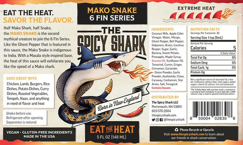 Generic The Spicy Shark Mako Snake Hot Sauce - Featured on The Hot Ones - Made with Ghost pepper and Carolina Reaper