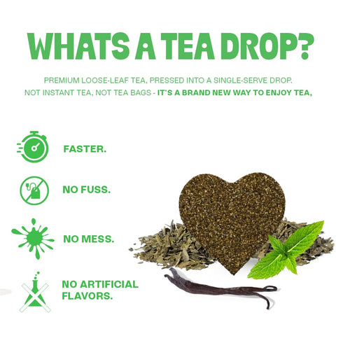 Set 10 Tea Drops Lightly Sweetened Organic Tea Bulk Box | Sweet Peppermint | Caffeine Free | Iced or Hot Herbal Tea