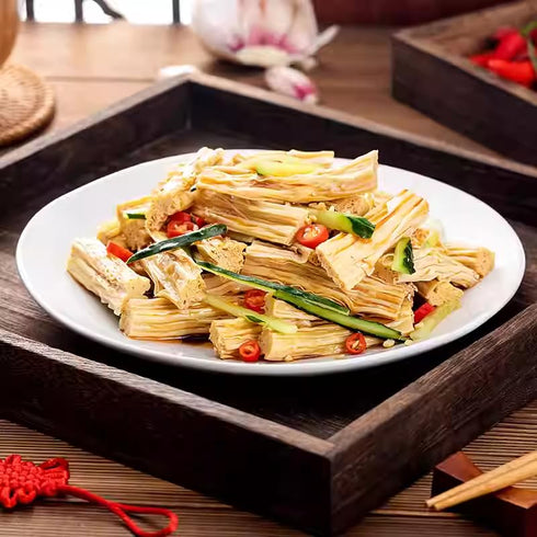 JIDUQIU 10.58OZ/ 300g Dried Tofu Skin Strips, Bean Curd Strips, Soy Tofu Strips for Stir-fry, Hot Pot, Soup, Cold