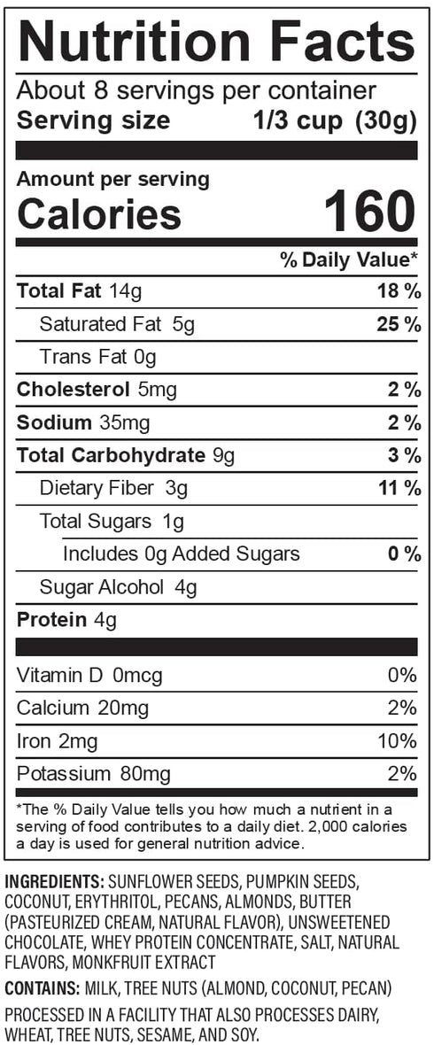 8 oz. 1 Count (Pack 2) NuTrail Nut Granola Cereal, Dark Chocolate, No Sugar Added, Keto, Low Carb, Gluten Free, Grain