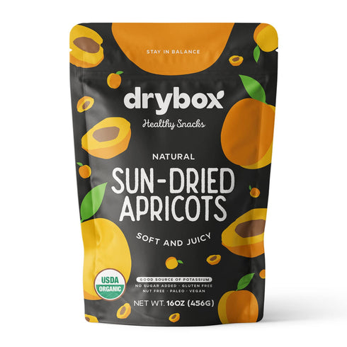 Drybox Unsulfured Organic Sun Dried Turkish Apricots, Unsweetened No Sugar Added, Non-GMO