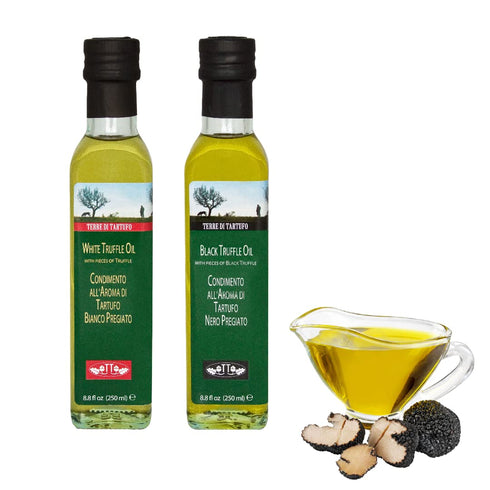 8.4 oz (250ml) Pack 2 White and Black Truffle Olive Oil Combo | Terre di Tartufo | Versatile Condiments for Any Gourmet