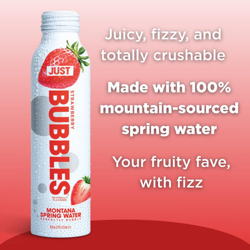 100% 16 Oz JUST Bubbles Strawberry- Pure Premium Sparkling Spring Water in a Fully Recyclable Reusable Eco-Friendly