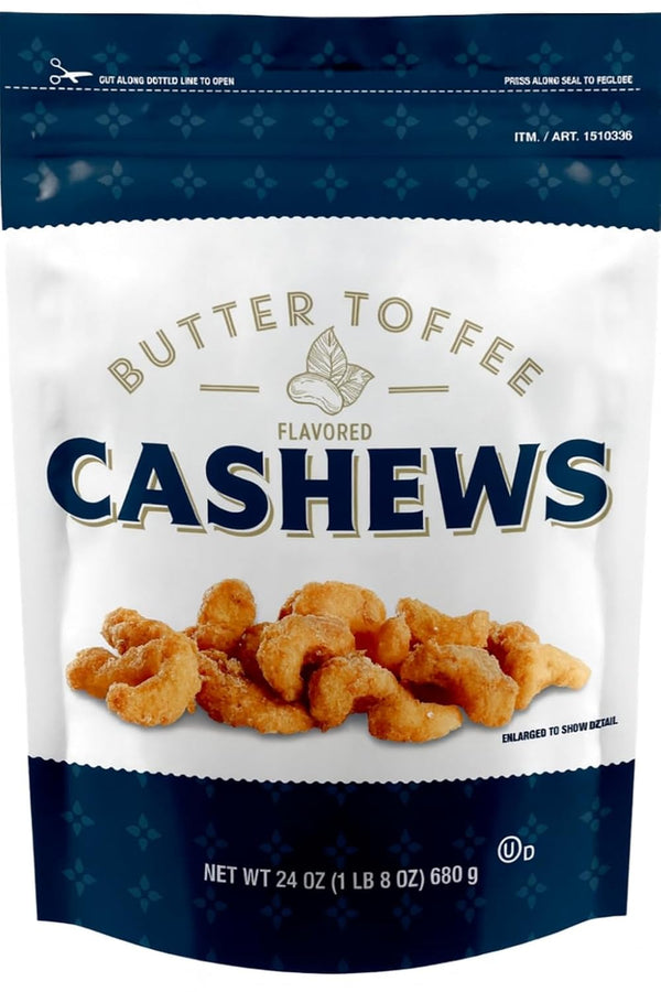 Generic Butter Toffee Flavored Cashews 24oz, compare to Snack Club, compare to Kirkland,