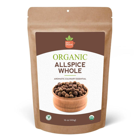SPICY ORGANIC Pure Organic Allspice Berries Whole 16 oz. Certified USDA Organic