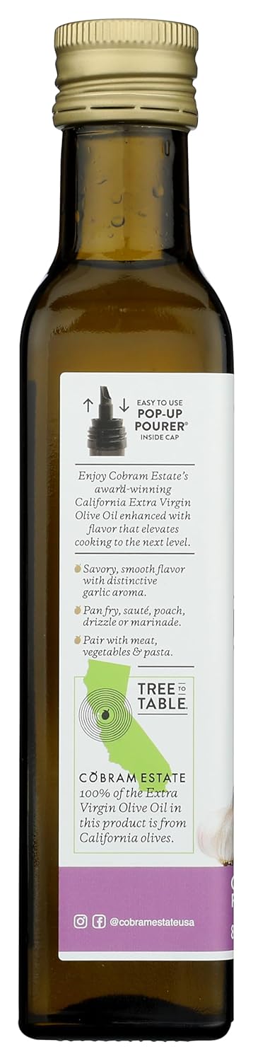 100% (250mL) Cobram Estate Garlic Artisan Collection Flavored extra virgin Olive Oil - Low-Fodmap Diet Friendly, First