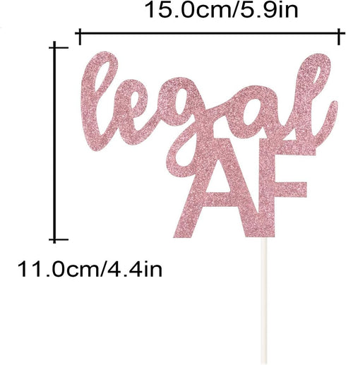 Legal AF Birthday Cake Topper for 18th/19th/21st Birthday Party Decorations, Double Sided Rose Gold Glitter