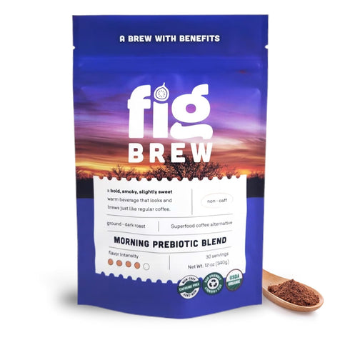 FigBrew Prebiotic Blend Coffee Alternative, Caffeine-free, Adaptogen-free, Ground Dark Roast, 12-oz Morning