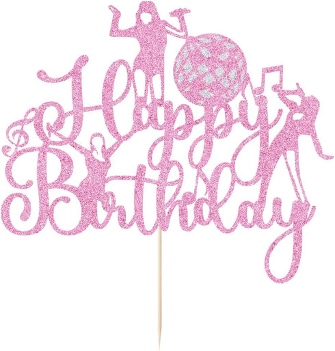 Microphone Happy Birthday Cake Topper-Music Lover Birthday DecorationsGlitter Host Music Cake Decor Karaoke Musical