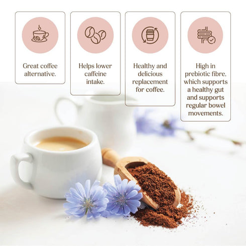 3.5oz nuKAF By Gourmanity Instant Chicory Coffee Alternative with Cocoa, Brews Like Regular Coffee, Chicory Root Powder