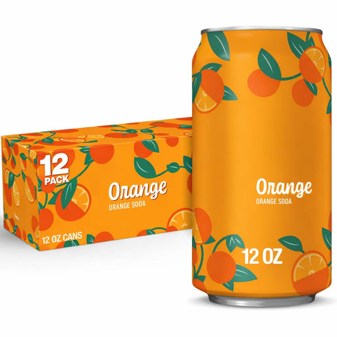 Generic Orange Flavored Carbonated Soft Drink, 12 fl oz Aluminum Cans, Pack of
