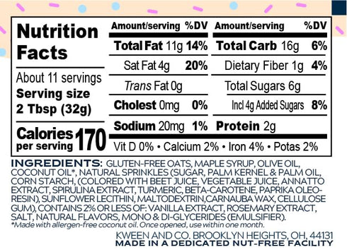 8 KWEEN Oat Haus Birthday Cake Granola Butter | Peanut-free, Almond (Tree-Nut) Free, & School-Safe (Top Allergen Free)